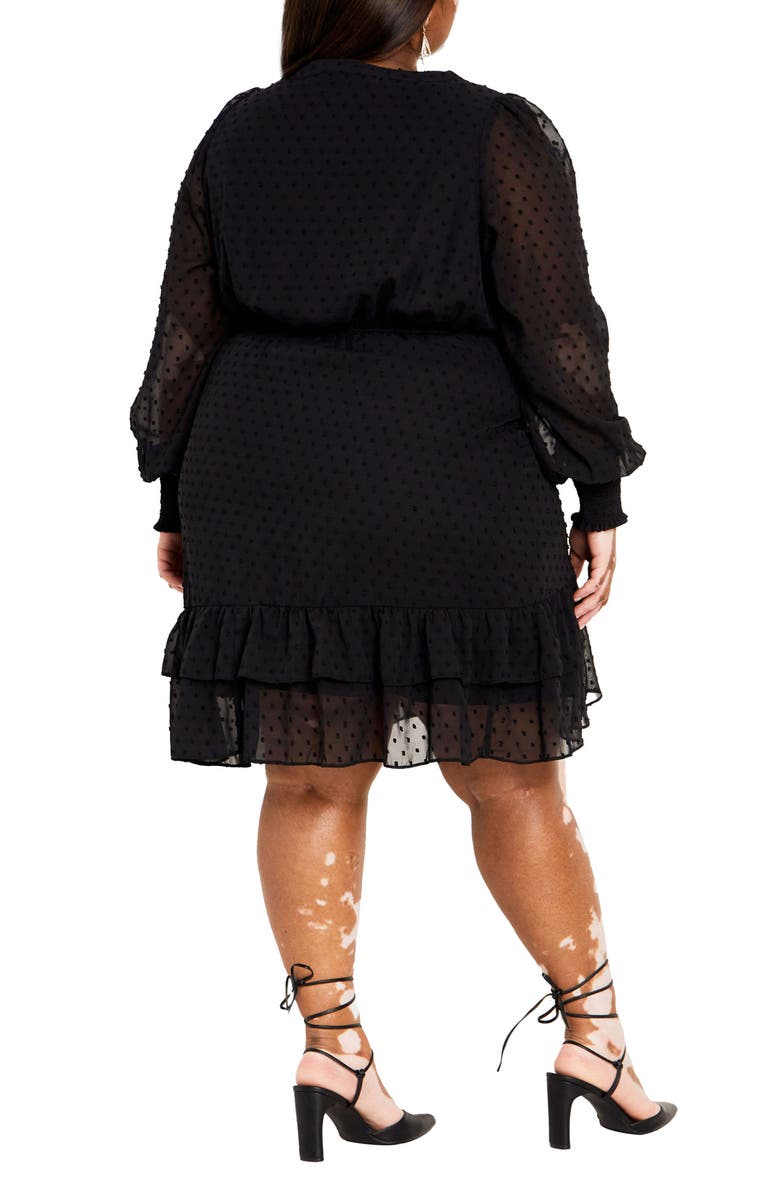 City Chic Lea Clip Dot Lace Trim Long Sleeve Dress, Alternate, color, 