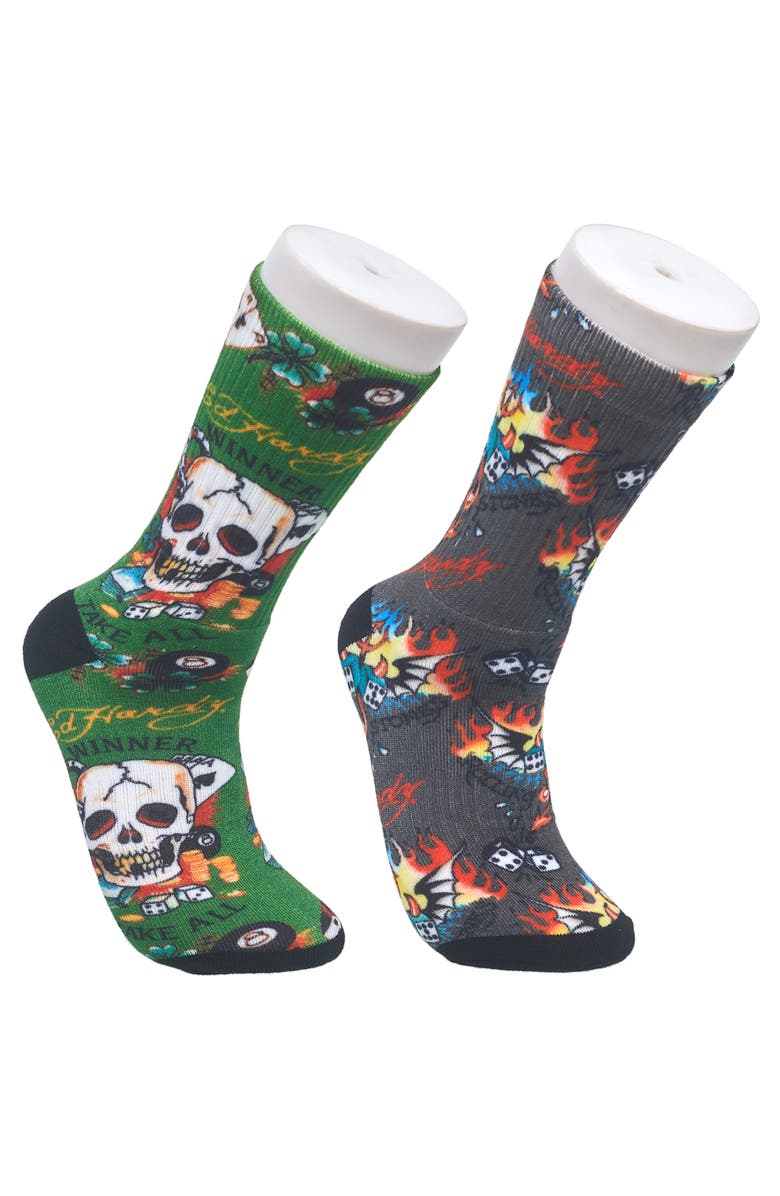 Ed Hardy 360 Print Full Cushion Crew Sock 2-Pack, Main, color, Multi
