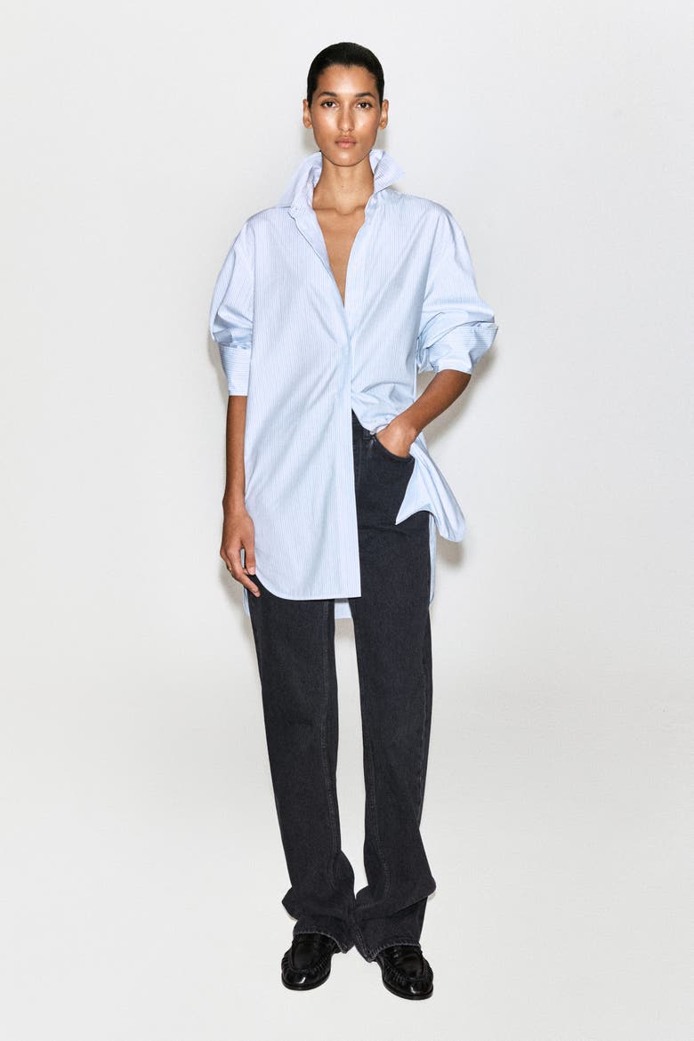Cutaway-Collar Striped Cotton-Blend Shirt, Alternate, color, BLUE / WHITE / STRIPED