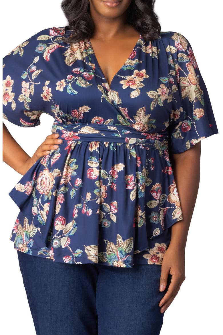 Encore Print Faux Wrap Top, Alternate, color, NAVY FLORAL MOTIF