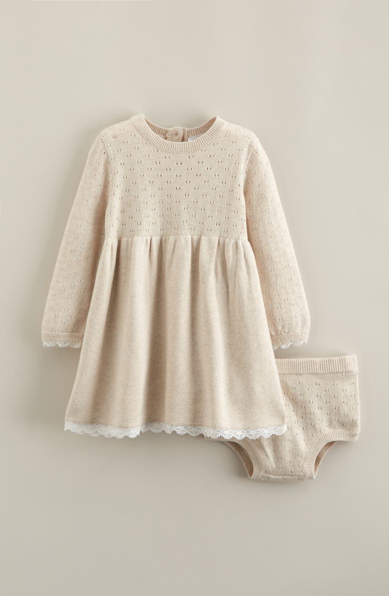 Nordstrom Pointelle Long Sleeve Sweater Dress & Bloomers, Main, color, Beige Oatmeal Heather