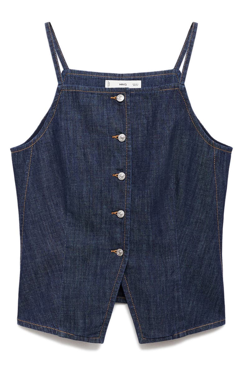 MANGO Cutaway Button-Up Denim Top, Main, color, Open Blue