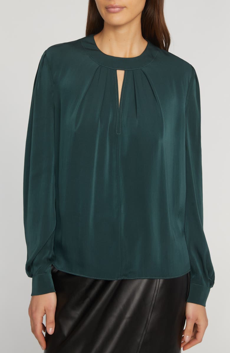 Elie Tahari The Bethany Stretch Silk Blouse, Main, color, Juniper