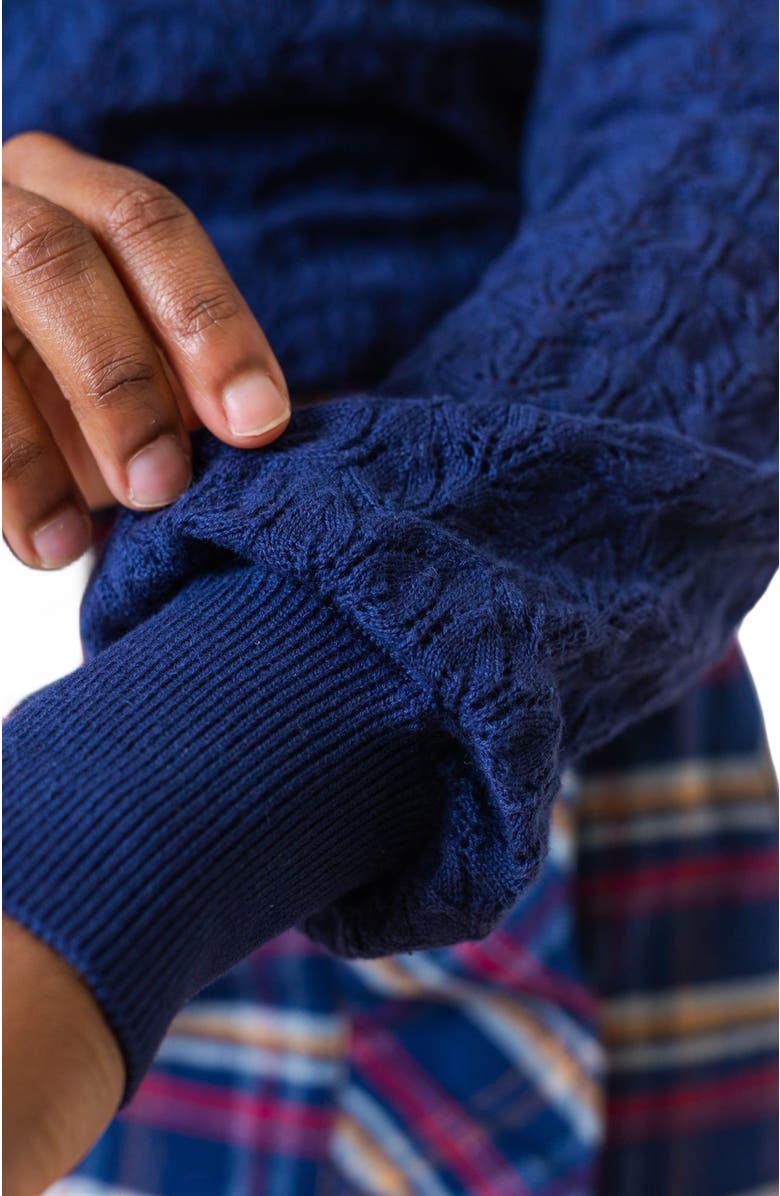 Hope & Henry Women's Organic Pointelle Sweater, Alternate, color, Navy Leaf Pointelle