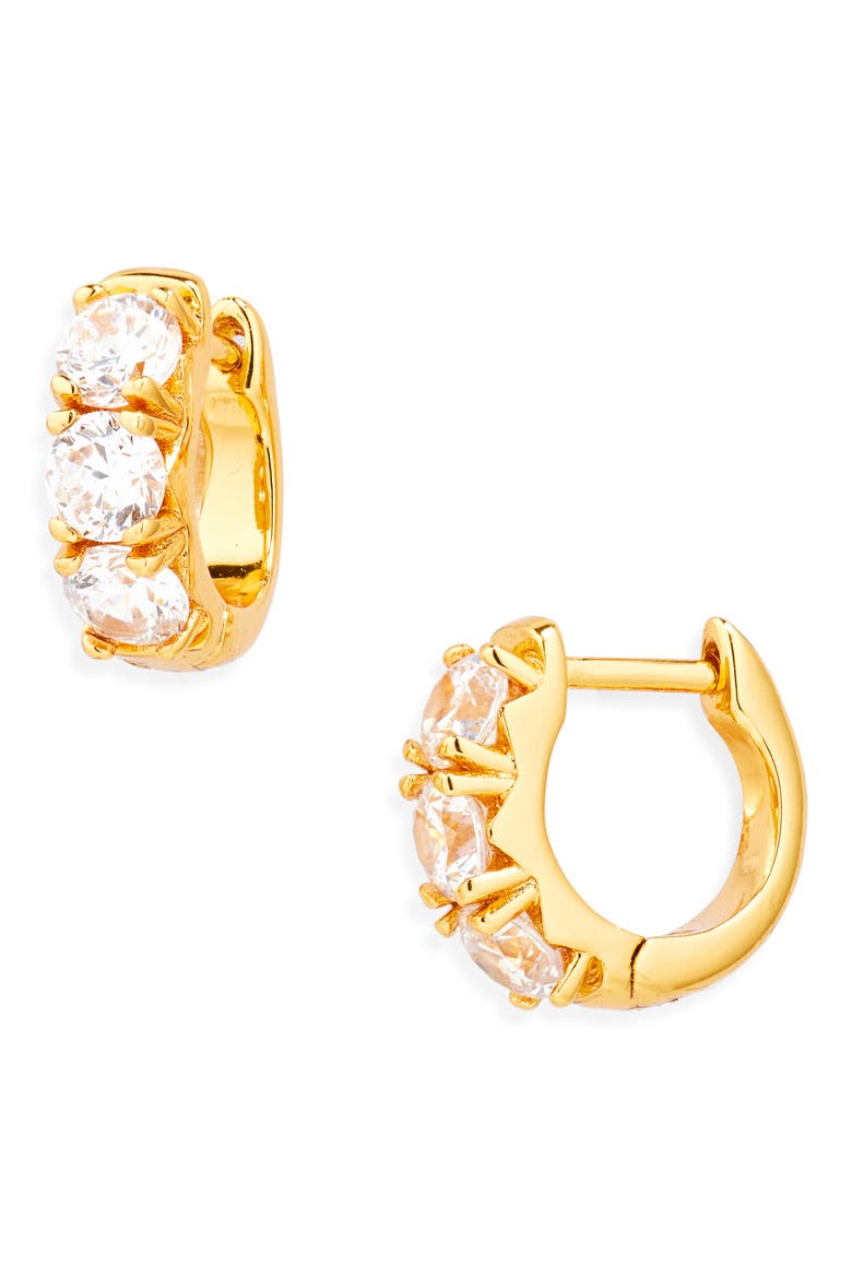 Chubby Cubic Zirconia Huggie Hoop Earrings, Main, color, CLEAR- GOLD