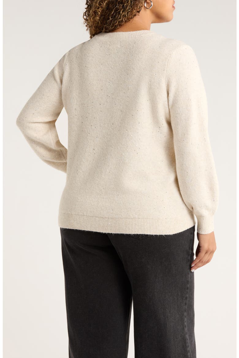 Sequin V-Neck Sweater, Alternate, color, BEIGE OATMEAL LIGHT HEATHER