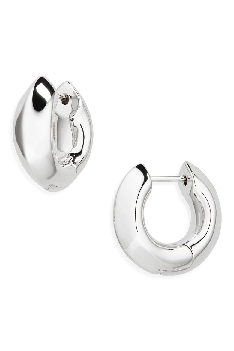 Mikki Huggie Hoop Earrings, Main, color, RHOD POLISHED METAL