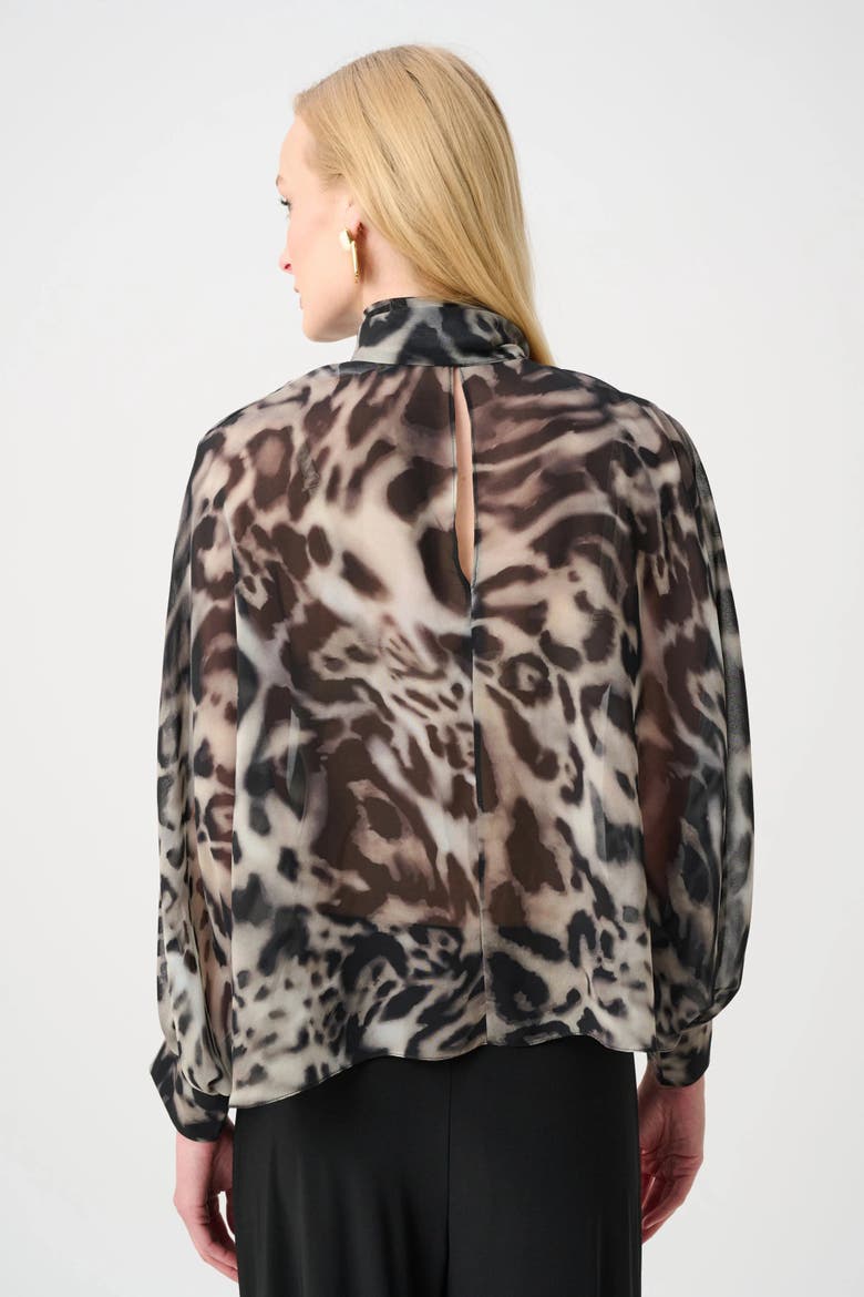 Chiffon Animal Print Boxy Top With Bow Tie, Alternate, color, Grey/Multi