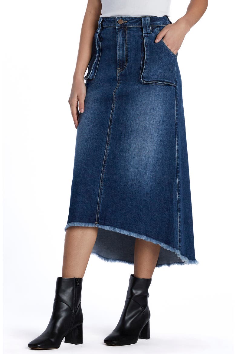 Patch Pocket Denim Midi Skirt, Alternate, color, JANNIS BLUE