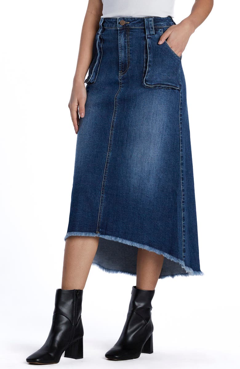 Wash Lab Denim Patch Pocket Denim Midi Skirt, Alternate, color, Jannis Blue