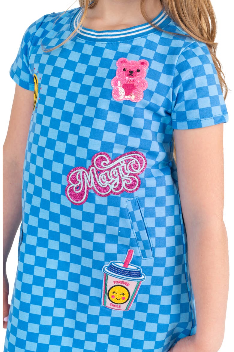 Kids' Checkered Knit Appliqué Dress, Main, color, BLUE