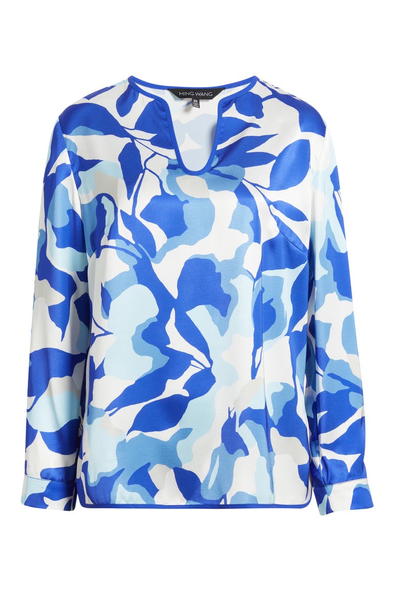 Split Sleeve Crêpe de Chine Blouse, Alternate, color, SAPPHIRE SEA/ DAWN/ MULTI