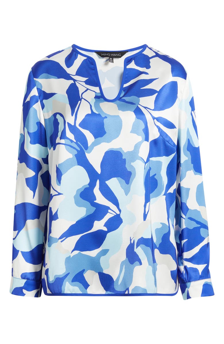 Ming Wang Split Sleeve Crêpe de Chine Blouse, Alternate, color, Sapphire Sea/ Dawn/ Multi