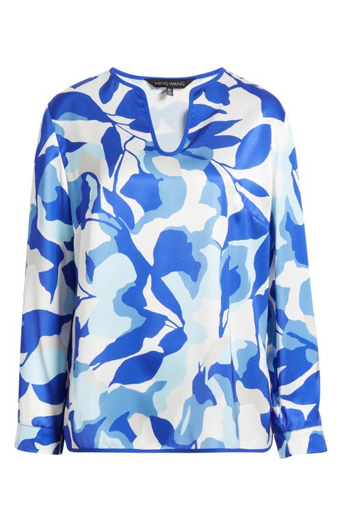 Ming Wang Split Sleeve Crêpe De Chine Blouse In Multi