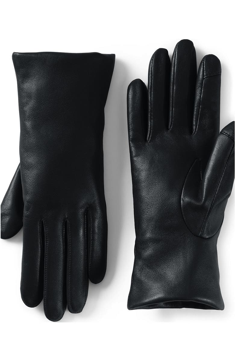 Lands' End EZ Touch Screen Cashmere Lined Leather Gloves, Main, color, Black