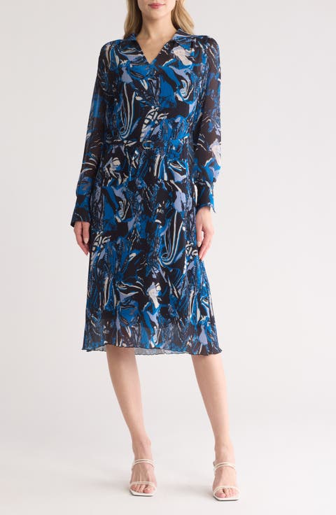Daplisa Long Sleeve Plissé Dress