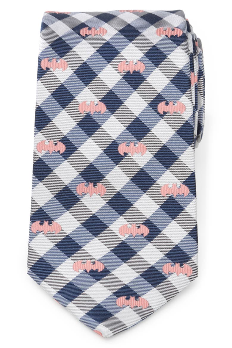 Batman Plaid Silk Tie, Main, color, NAVY
