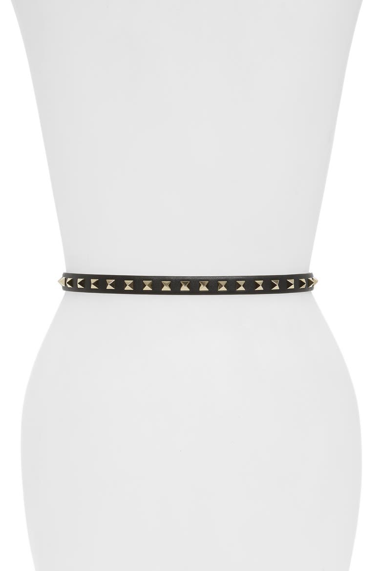 Rockstud Leather Belt, Alternate, color, NERO