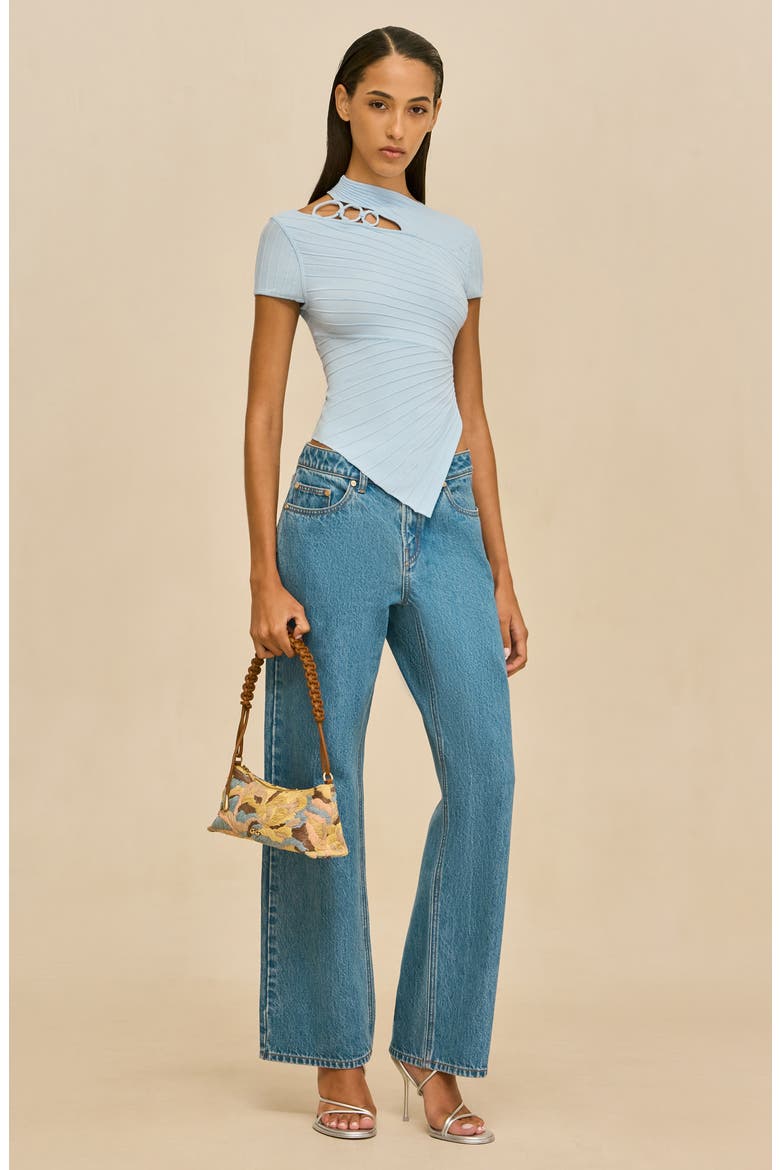 Nessi Asymmetric Cutout Knit Shirt, Alternate, color, COASTAL