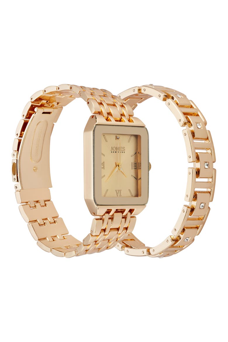 Three-Hand Quartz Mesh Strap Watch & ID Bracelet Set, Alternate, color, GOLD