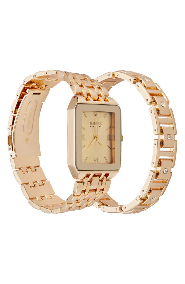 I TOUCH Three-Hand Quartz Mesh Strap Watch & ID Bracelet Set, Alternate, color, Gold