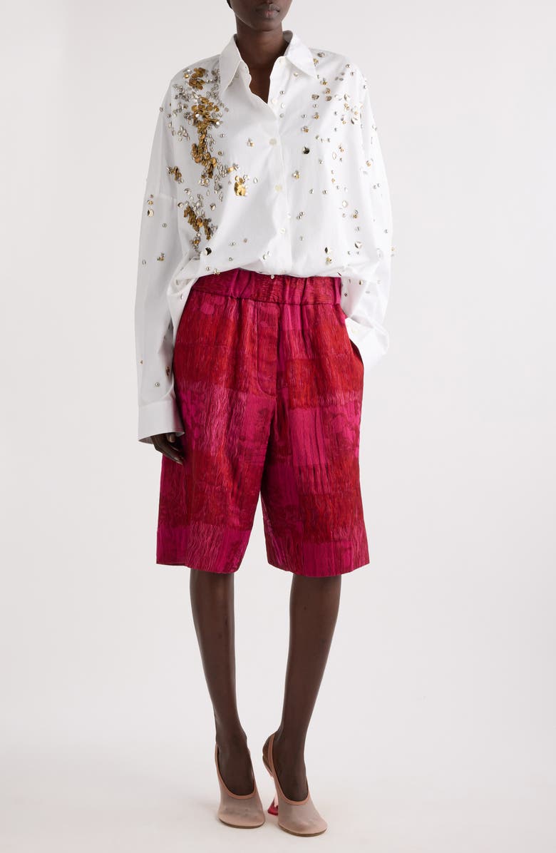 Dries Van Noten Casia Orchid Petal Print Cotton Button-Up Shirt, Alternate, color, 