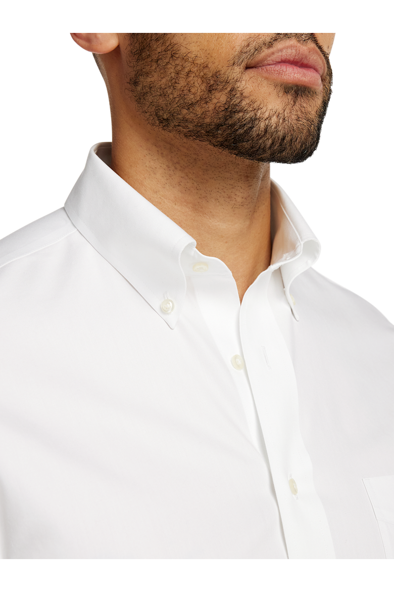 Non-iron Cotton Pinpoint Solid Button Down Collar Short Sleeve Dress Shirt, Alternate, color, White