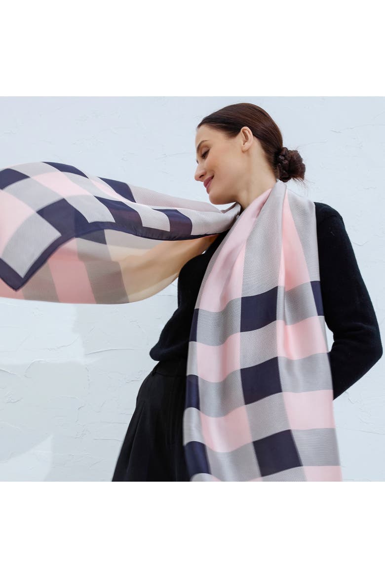 Checkered & Trimmed Ultrasoft Lightweight Scarf, Alternate, color, Pink/Black