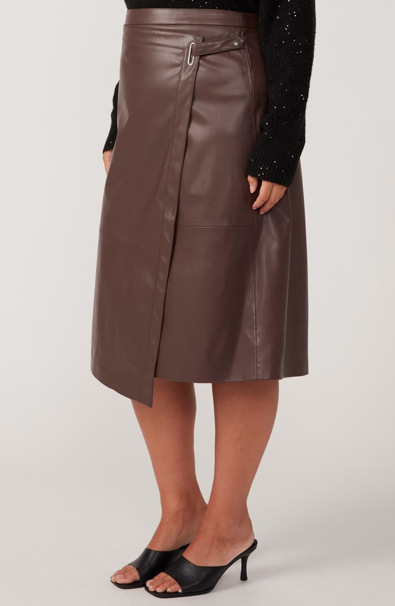 Estelle Michelangelo Faux Leather Wrap Midi Skirt, Alternate, color, Chocolate