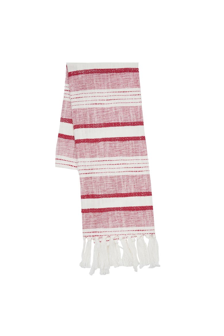 Benn Ruby Tassel Christmas Embroidered Cotton Waffle Weave Dishtowel, Main, color, red