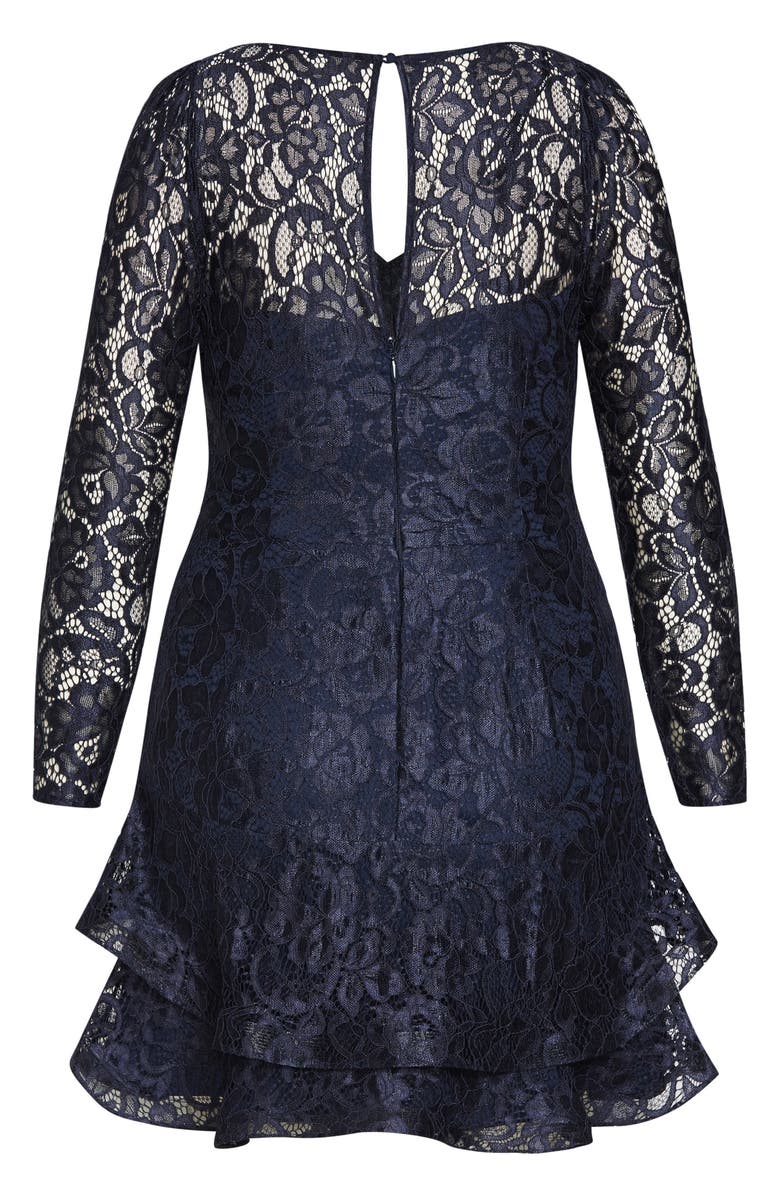 City Chic Lace Lover Long Sleeve Dress, Alternate, color, Navy