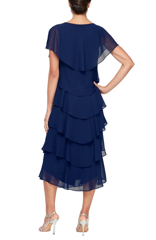 Slny Tiered Chiffon Midi Dress In Navy