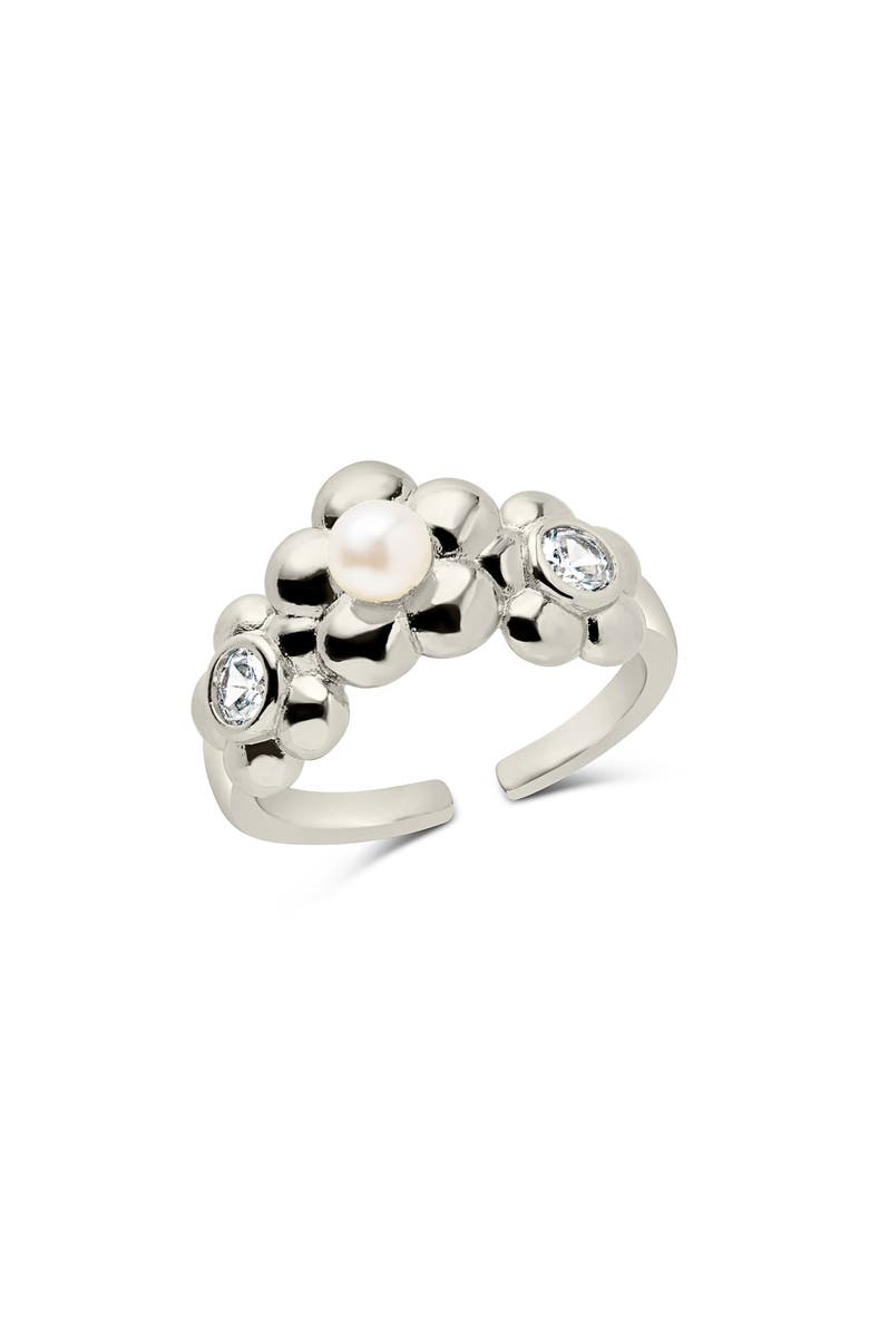 Sterling Forever June Imitation Pearl & Cubic Zirconia Open Band Ring, Main, color,