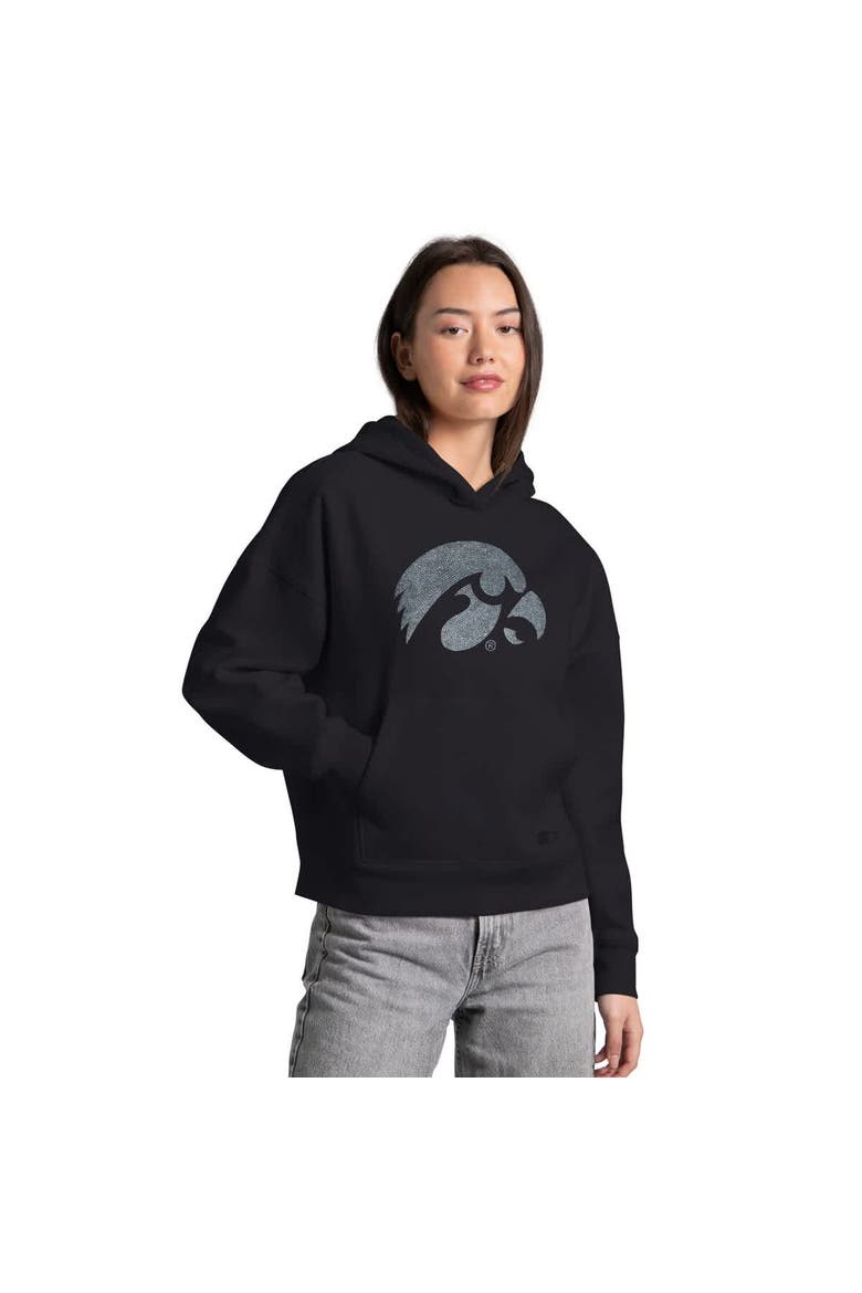 Women's Starter  Black Iowa Hawkeyes Relaxed Rhinestone Hoodie, Main, color, Black