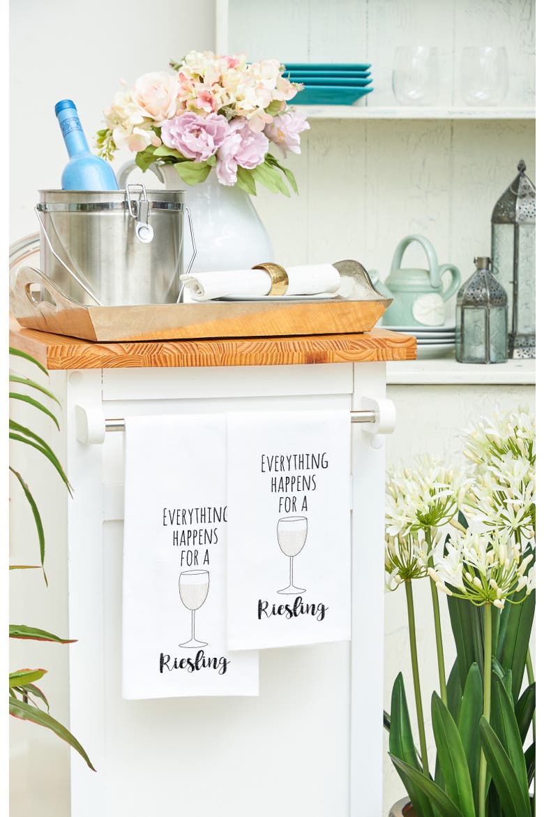 Everything Happens For A Riesling Flour Sack Cotton Kitchen Towel, Alternate, color, White