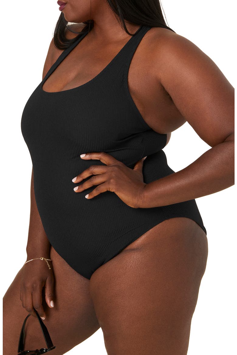 Tulum Ribbed One-Piece Long Torso Swimsuit, Alternate, color, BLACK