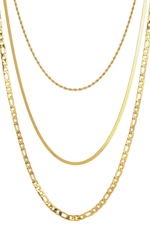 Tarnish Resistant 18K Gold Plate 3-Layer Connected Chain Necklace