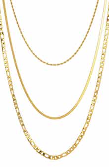 Tarnish Resistant 18K Gold Plate 3-Layer Connected Chain Necklace