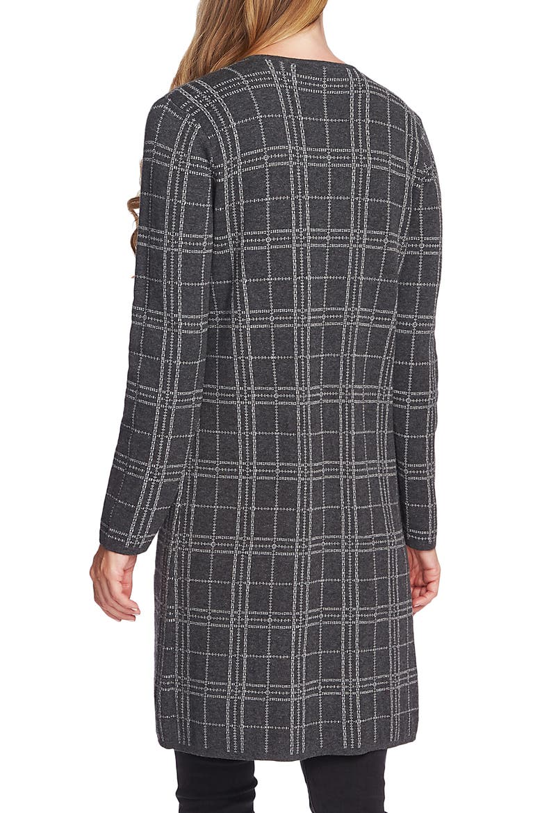 Plaid Open Front Combed Cotton Cardigan, Alternate, color, MED HEATHER GREY