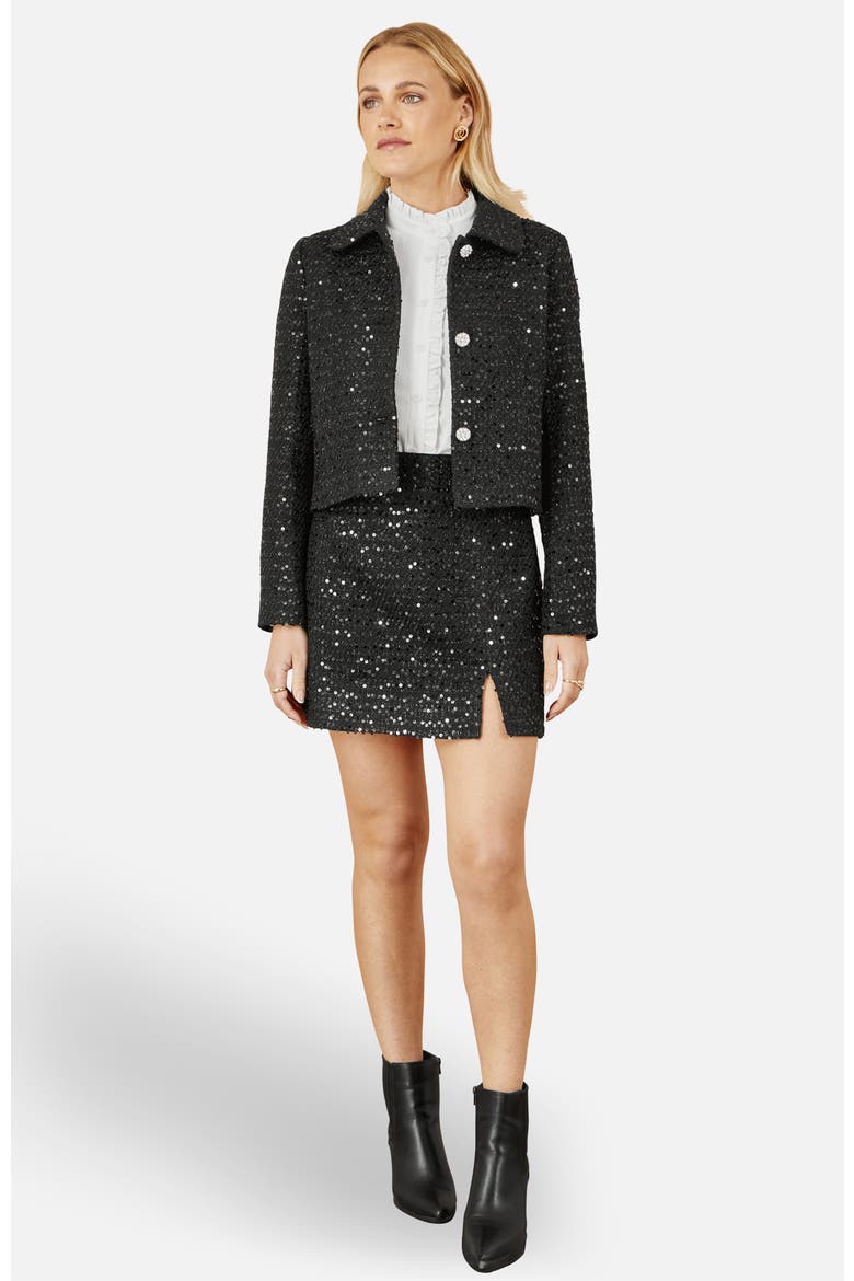Boucle Sequin Mini Skirt, Alternate, color, Black