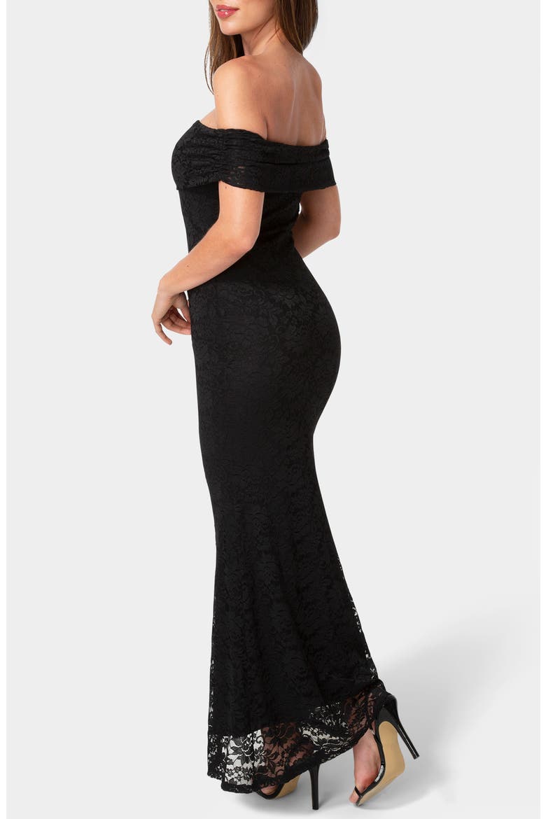 Off-the-Shoulder Lace Maxi Dress, Alternate, color, BLACK
