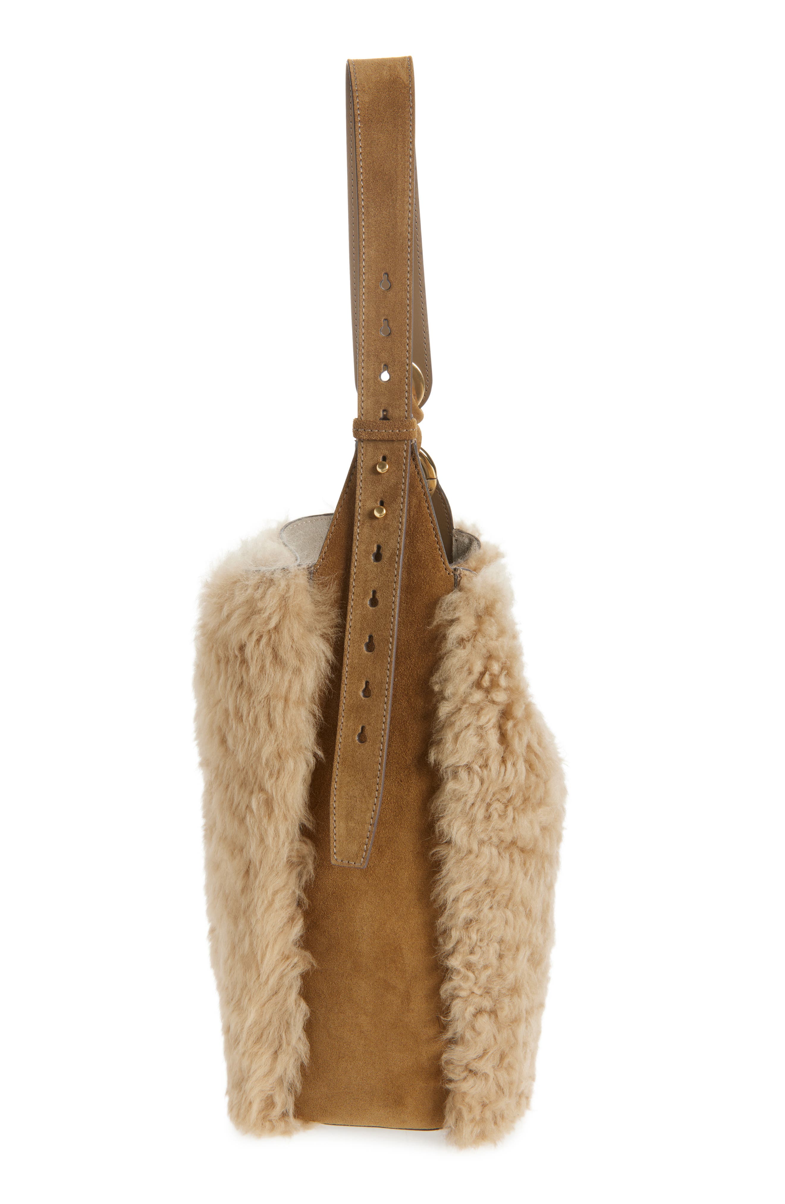 Anya Hindmarch Ringo Genuine Shearling North/South Shoulder Bag, Alternate, color, Taupe