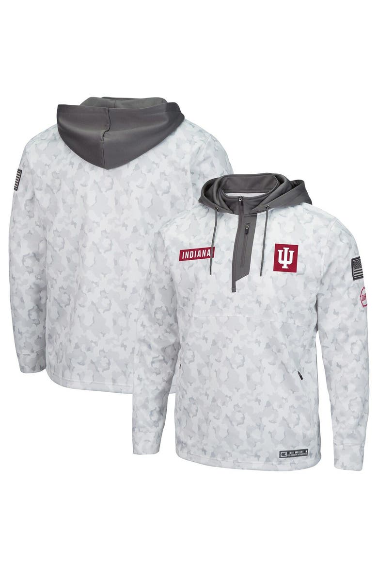 Men's Colosseum Arctic Camo Indiana Hoosiers OHT Military Appreciation Quarter-Zip Hoodie, Main, color, Arctic Camo