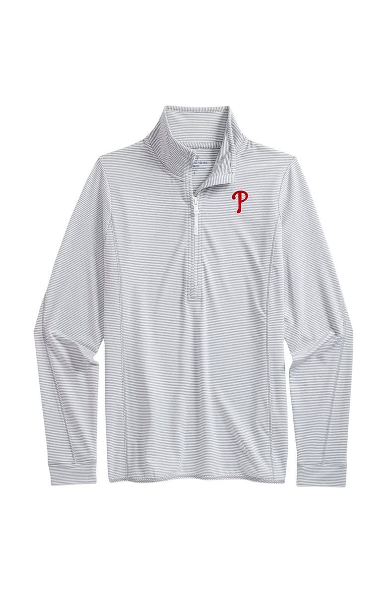 vineyard vines Women's Vineyard Vines Heather Gray/White Philadelphia Phillies Microstripe Sankaty Half-Zip Top, Main, color, 