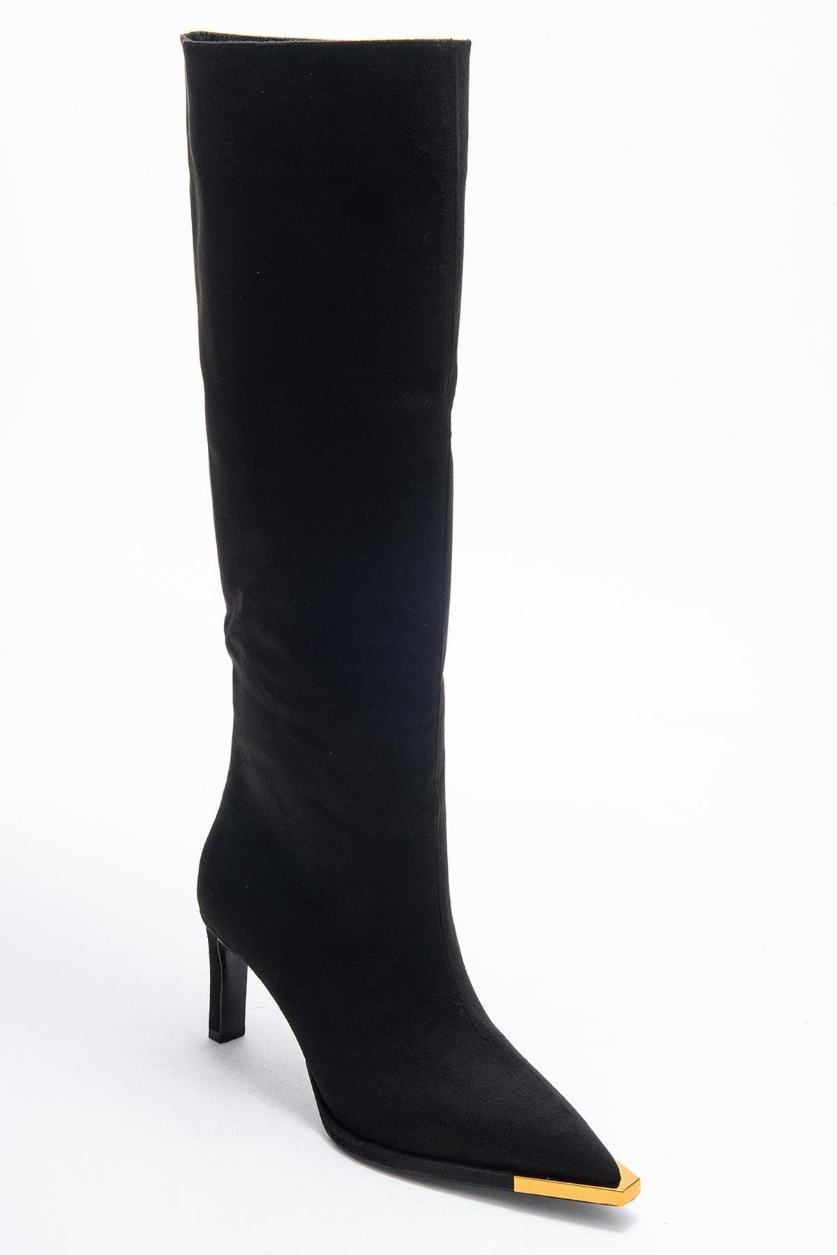 Prologue Shoes Lexa Pointed Toe Knee High Boot, Main, color, Black Suede Faux Leather