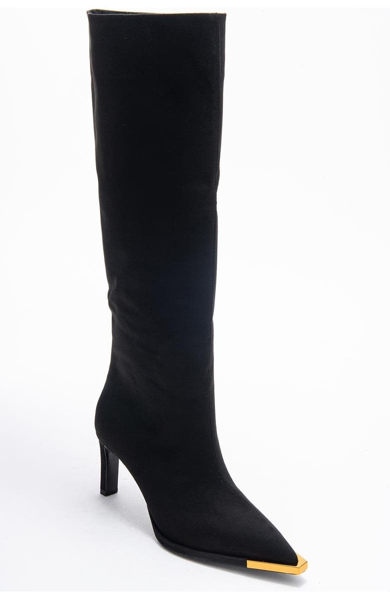 Prologue Shoes Lexa Pointed Toe Knee High Boot, Main, color, Black Suede Faux Leather