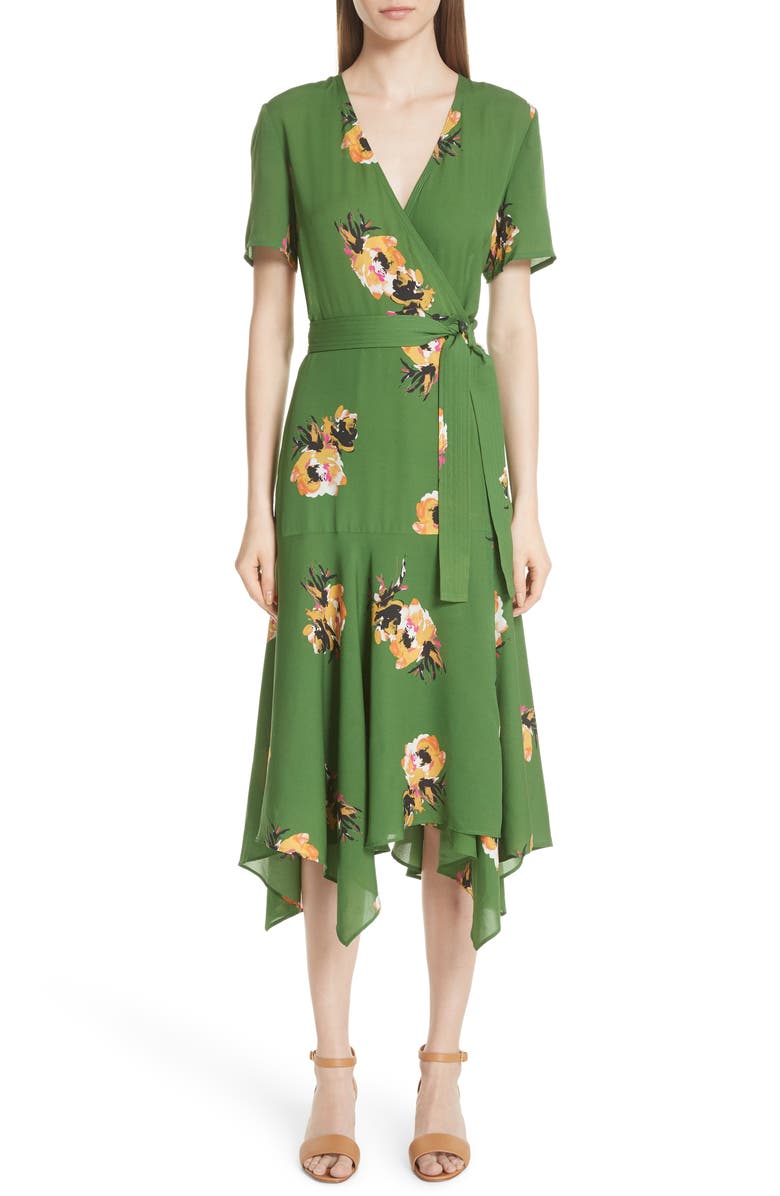 A.L.C. Cora Floral Print Silk Wrap Dress, Main, color, 