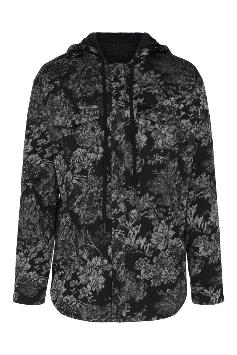 Bold Bloom Hooded Snap-Up Shirt, Alternate, color, BLACK CAVIAR