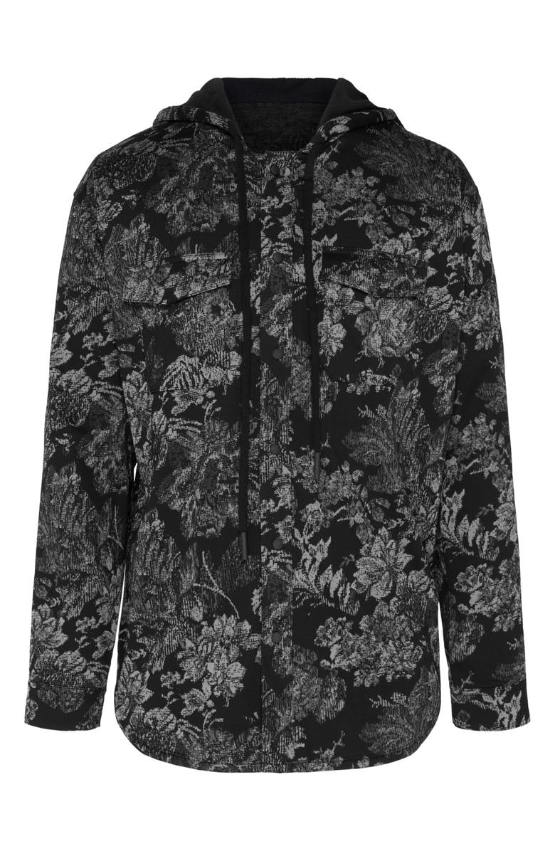 SAVAGE X FENTY Bold Bloom Hooded Snap-Up Shirt, Alternate, color, Black Caviar