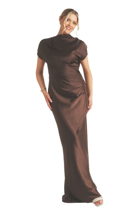 Batwing High Neck Satin Bridesmaid Dress